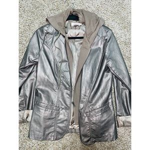 Bronze Metallic Leather Jacket with Hood